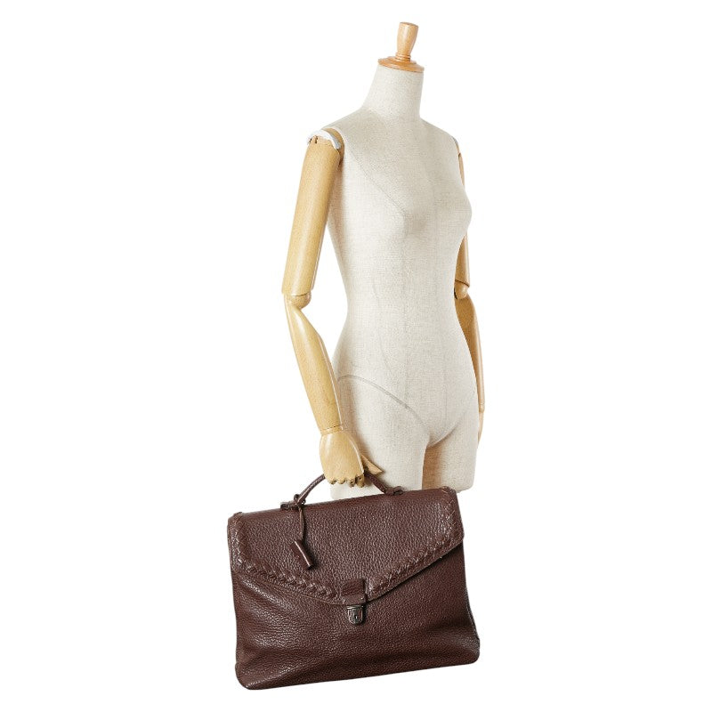 ボッテガヴェネタ イントレチャート ビジネスバッグ ブリーフケース ブラウン レザー メンズ BOTTEGAVENETA 【中古】