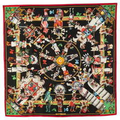 エルメス カレ90 Kachinas カチナ民族 スカーフ ブラック レッド シルク レディース HERMES 【中古】