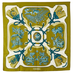 エルメス カレ90 TSUBAS 鍔 スカーフ グリーン ホワイト マルチカラー シルク レディース HERMES 【中古】