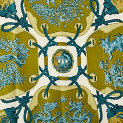 エルメス カレ90 TSUBAS 鍔 スカーフ グリーン ホワイト マルチカラー シルク レディース HERMES 【中古】