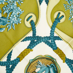 エルメス カレ90 TSUBAS 鍔 スカーフ グリーン ホワイト マルチカラー シルク レディース HERMES 【中古】