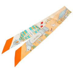 エルメス ツイリー LES FOLIES DU CIEL 大空の狂気 スカーフ オレンジ ベージュ マルチカラー シルク レディース HERMES 【中古】