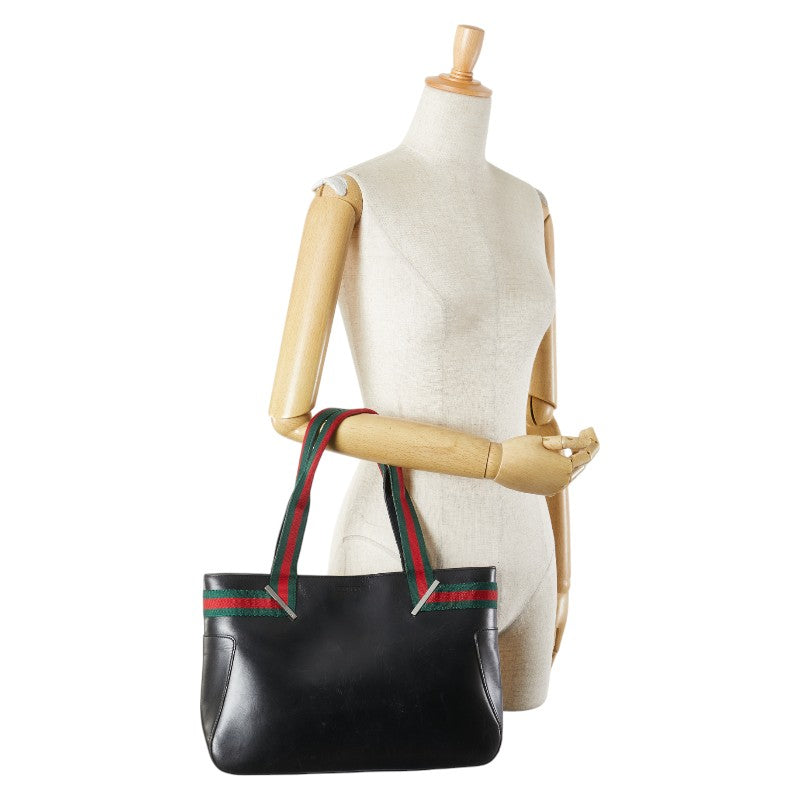 グッチ シェリーライン トートバッグ ハンドバッグ 73983 ブラック レザー レディース GUCCI 【中古】