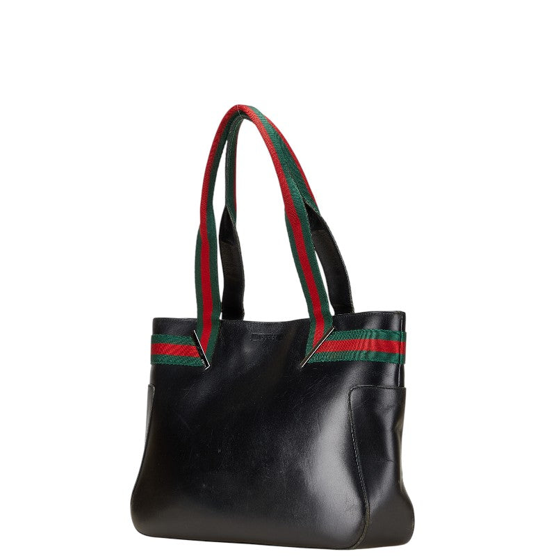 グッチ シェリーライン トートバッグ ハンドバッグ 73983 ブラック レザー レディース GUCCI 【中古】