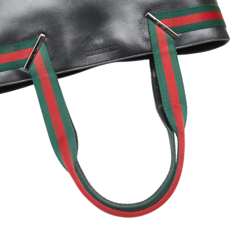 グッチ シェリーライン トートバッグ ハンドバッグ 73983 ブラック レザー レディース GUCCI 【中古】