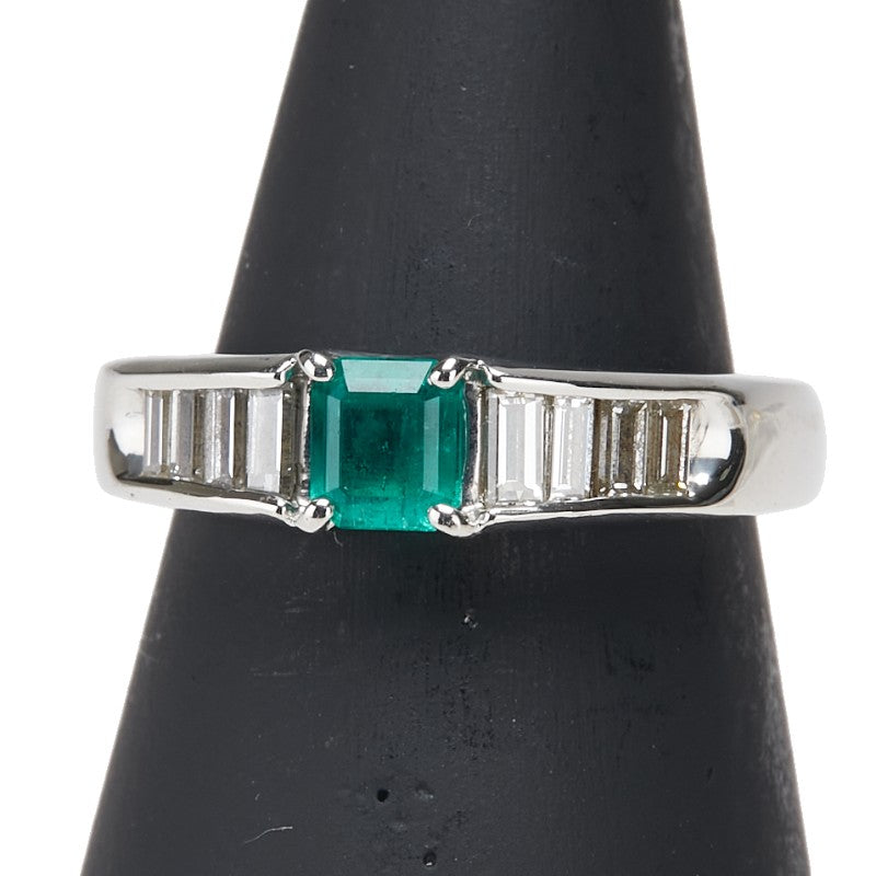 Pt900 プラチナ エメラルド0.43ct ダイヤ0.47ct リング 指輪 レディース 9.5号 【中古】