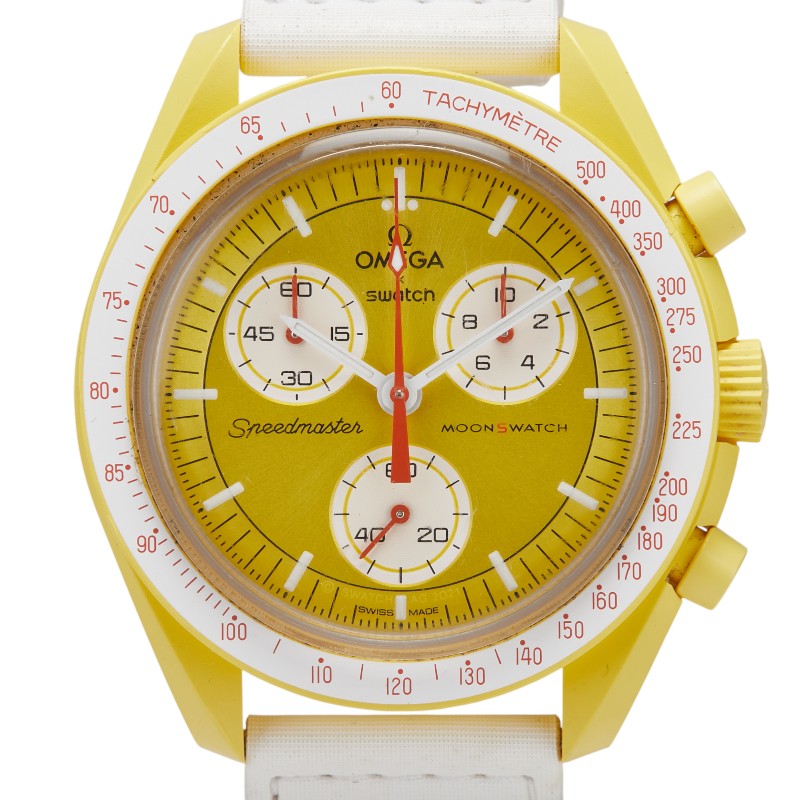 オメガ ×スウォッチ ムーンスウォッチ MISSION TO THE SUN 腕時計 SO33J100 クオーツ イエロー文字盤 セラミック ナイロン メンズ OMEGA 【中古】
