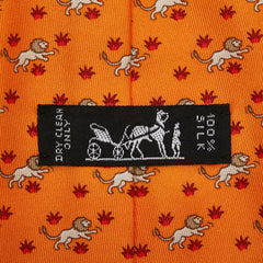 エルメス ライオン 鹿 モチーフ ネクタイ オレンジ レッド ベージュ シルク メンズ HERMES 【中古】