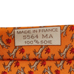 エルメス ライオン 鹿 モチーフ ネクタイ オレンジ レッド ベージュ シルク メンズ HERMES 【中古】