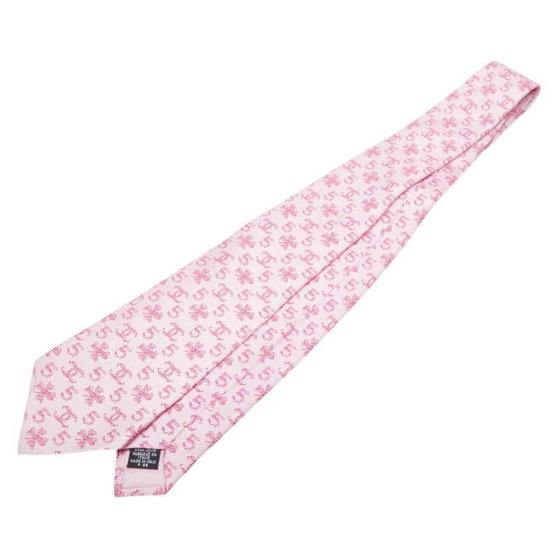 シャネル ココマーク 5 クローバー 四つ葉 モチーフ ネクタイ ピンク シルク メンズ CHANEL 【中古】