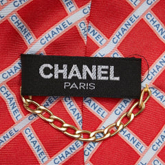 シャネル ロゴ ネクタイ レッド ベージュ シルク メンズ CHANEL 【中古】