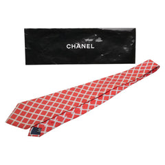 シャネル ロゴ ネクタイ レッド ベージュ シルク メンズ CHANEL 【中古】