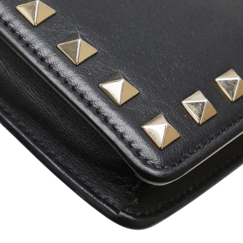 ヴァレンティノ ロックスタッズ チェーン ショルダーバッグ ブラック レザー レディース VALENTINO 【中古】