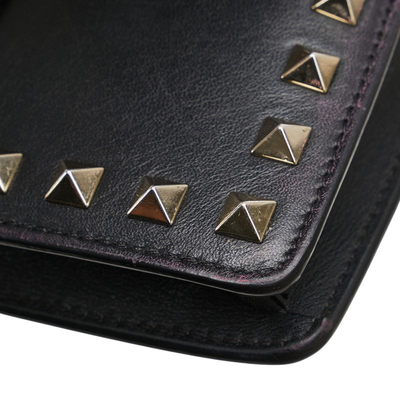 ヴァレンティノ ロックスタッズ チェーン ショルダーバッグ ブラック レザー レディース VALENTINO 【中古】