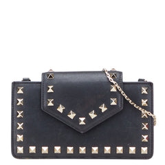 ヴァレンティノ ロックスタッズ チェーン ショルダーバッグ ブラック レザー レディース VALENTINO 【中古】