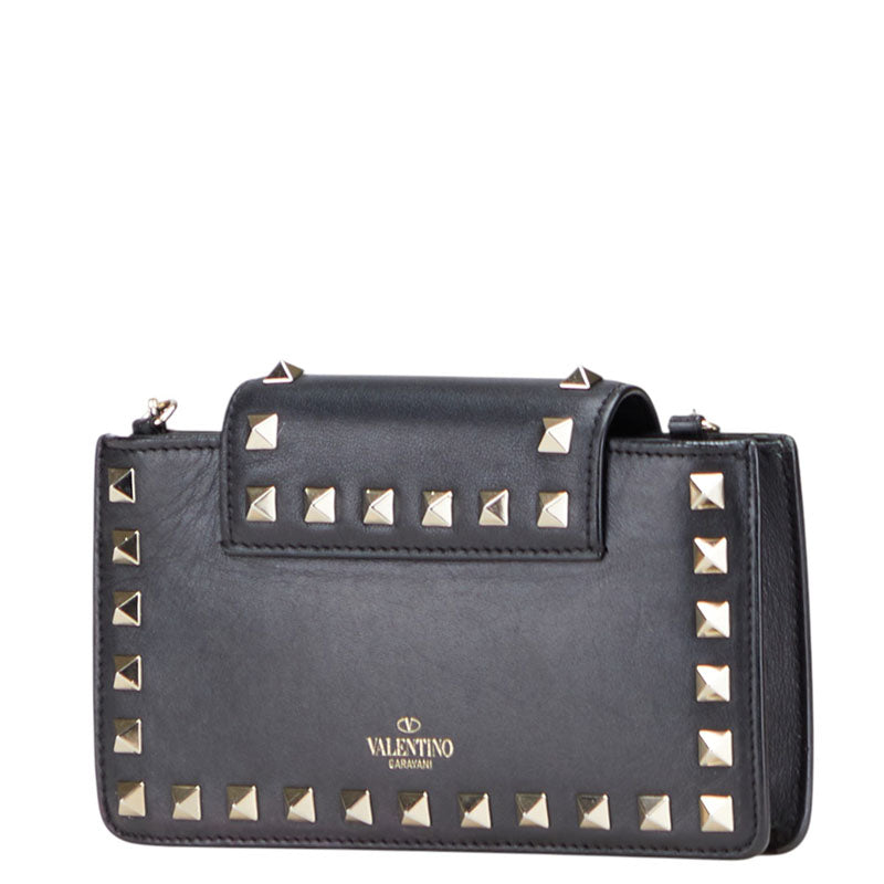 ヴァレンティノ ロックスタッズ チェーン ショルダーバッグ ブラック レザー レディース VALENTINO 【中古】