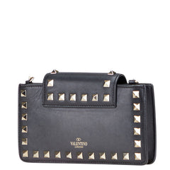 ヴァレンティノ ロックスタッズ チェーン ショルダーバッグ ブラック レザー レディース VALENTINO 【中古】