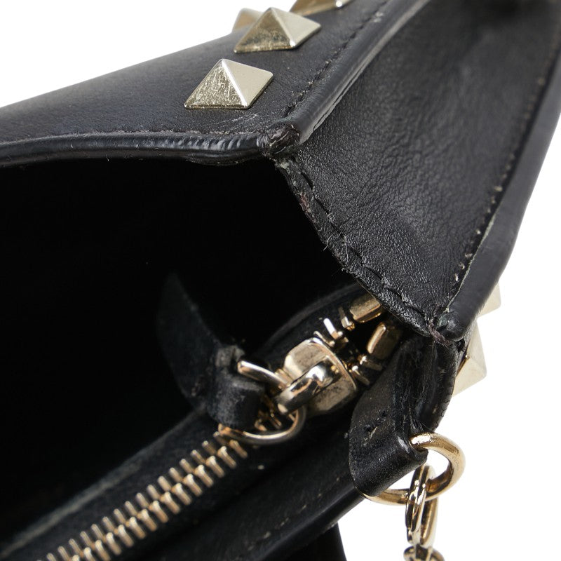 ヴァレンティノ ロックスタッズ チェーン ショルダーバッグ ブラック レザー レディース VALENTINO 【中古】