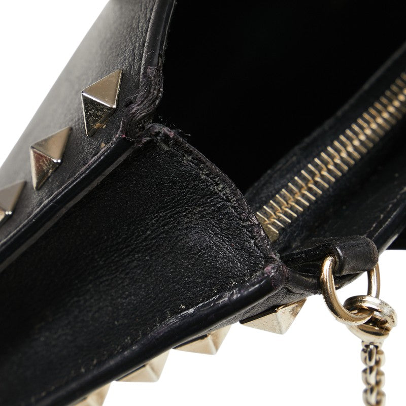 ヴァレンティノ ロックスタッズ チェーン ショルダーバッグ ブラック レザー レディース VALENTINO 【中古】