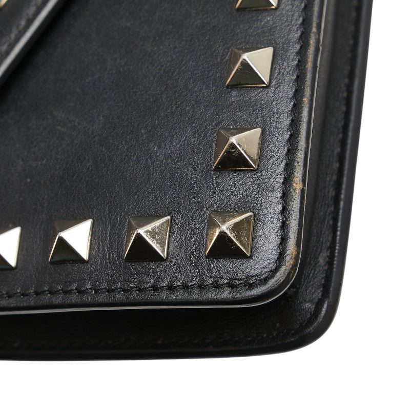 ヴァレンティノ ロックスタッズ チェーン ショルダーバッグ ブラック レザー レディース VALENTINO 【中古】