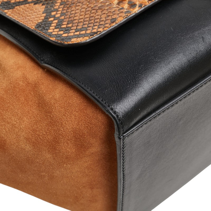セリーヌ トラペーズ ハンドバッグ ショルダーバッグ 2WAY ブラック ブラウン レザー パイソン レディース CELINE 【中古】