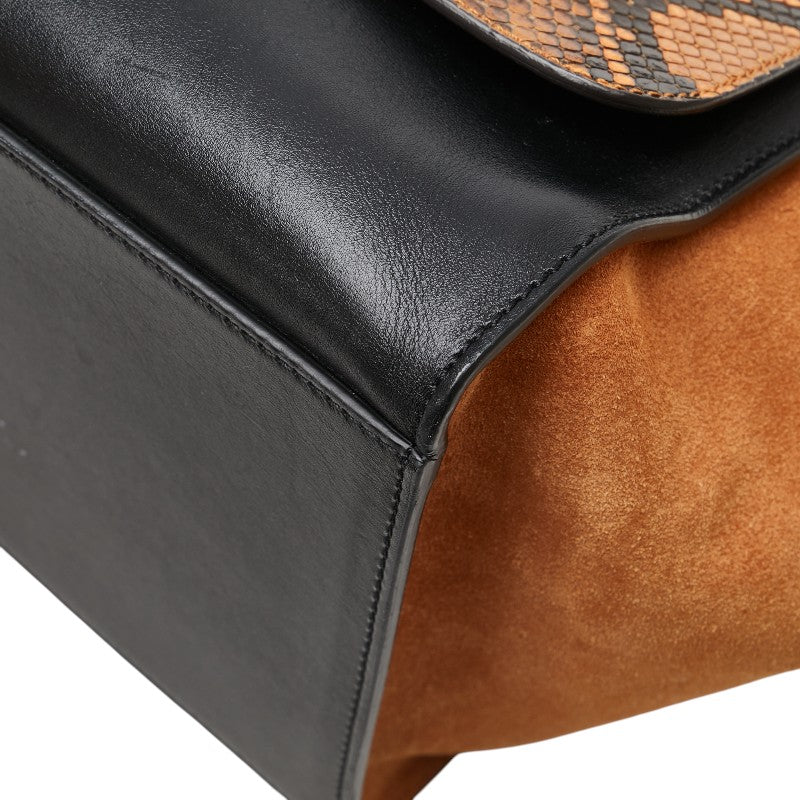 セリーヌ トラペーズ ハンドバッグ ショルダーバッグ 2WAY ブラック ブラウン レザー パイソン レディース CELINE 【中古】