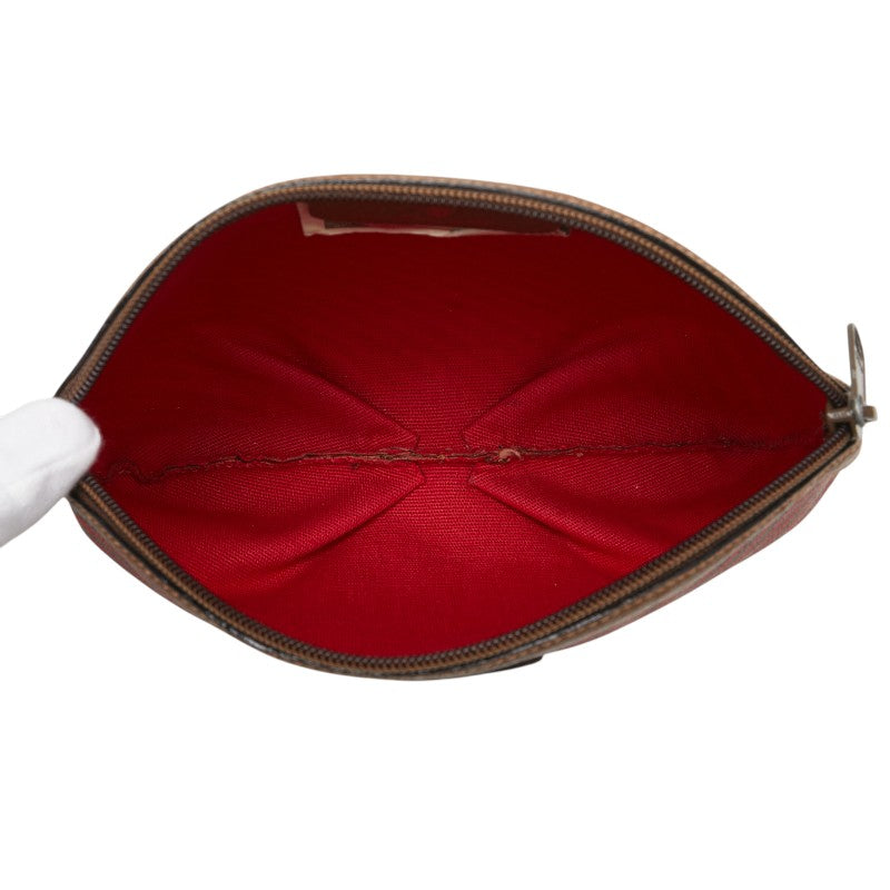 グッチ オールドグッチ ポーチ ブラウン レッド PVC レザー レディース GUCCI 【中古】