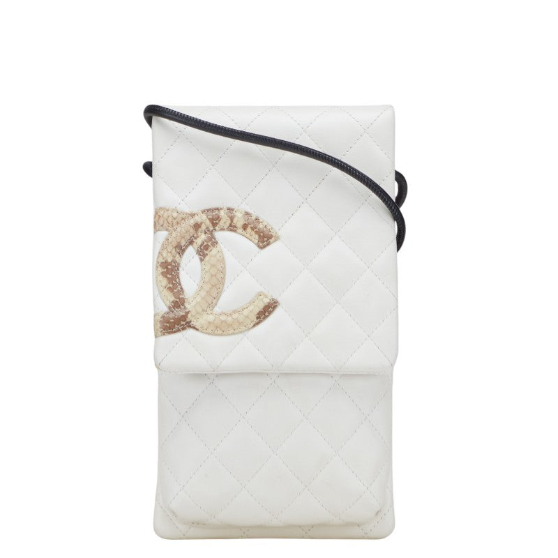 シャネル カンボンライン ココマーク パイソン ショルダーバッグ ポーチ ホワイト ブラック ラムスキン レディース CHANEL 【中古】