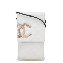 シャネル カンボンライン ココマーク パイソン ショルダーバッグ ポーチ ホワイト ブラック ラムスキン レディース CHANEL 【中古】