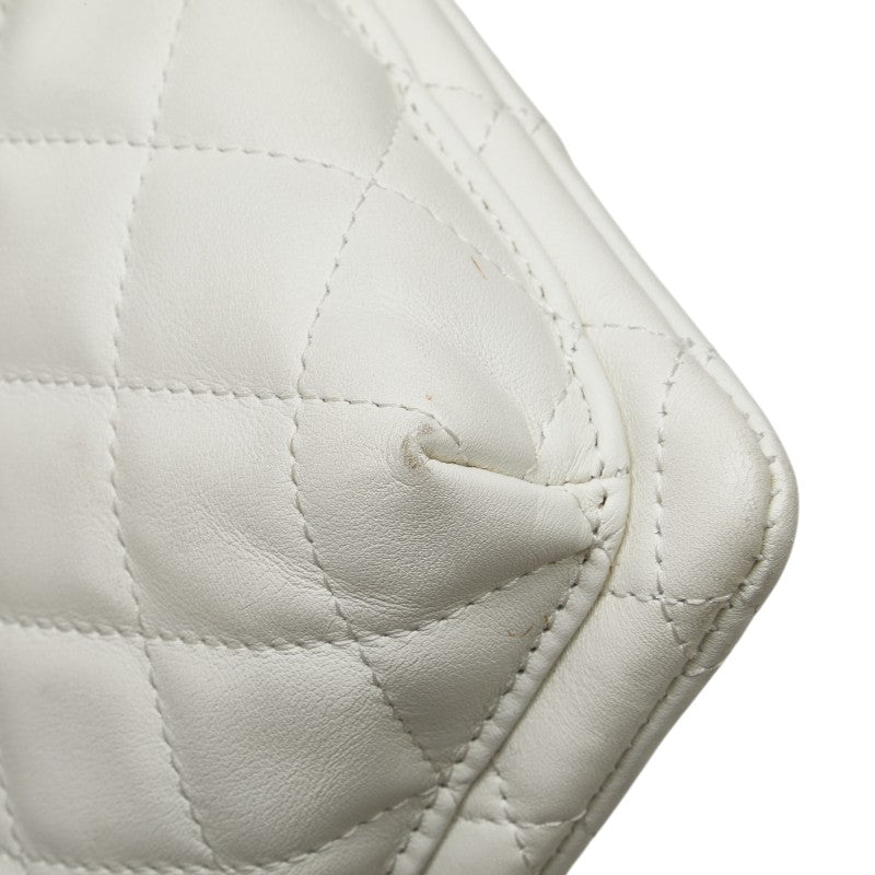 シャネル カンボンライン ココマーク パイソン ショルダーバッグ ポーチ ホワイト ブラック ラムスキン レディース CHANEL 【中古】