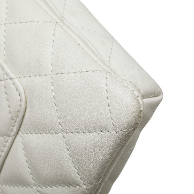 シャネル カンボンライン ココマーク パイソン ショルダーバッグ ポーチ ホワイト ブラック ラムスキン レディース CHANEL 【中古】