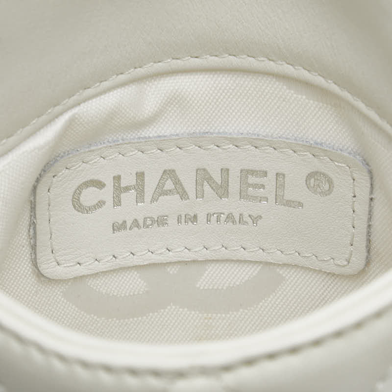シャネル カンボンライン ココマーク パイソン ショルダーバッグ ポーチ ホワイト ブラック ラムスキン レディース CHANEL 【中古】