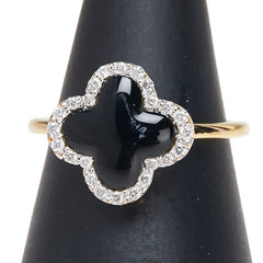 K18YG イエローゴールド オニキス0.91ct ダイヤ0.12ct クローバー モチーフ リング 指輪 レディース 7.5号 【中古】