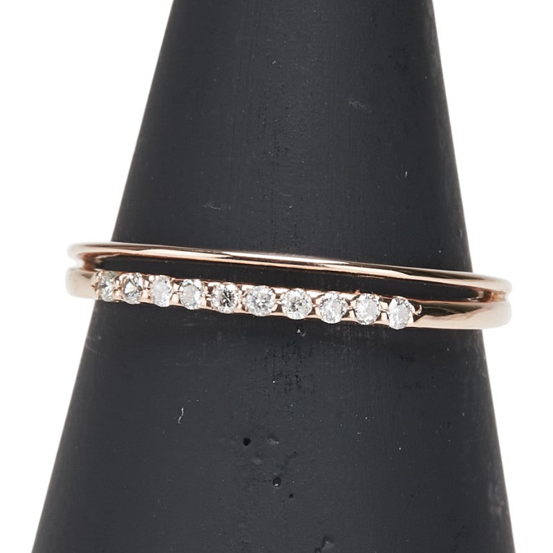 K18PG ピンクゴールド ダイヤ0.10ct 一文字 リング 指輪 レディース 13.5号 【中古】