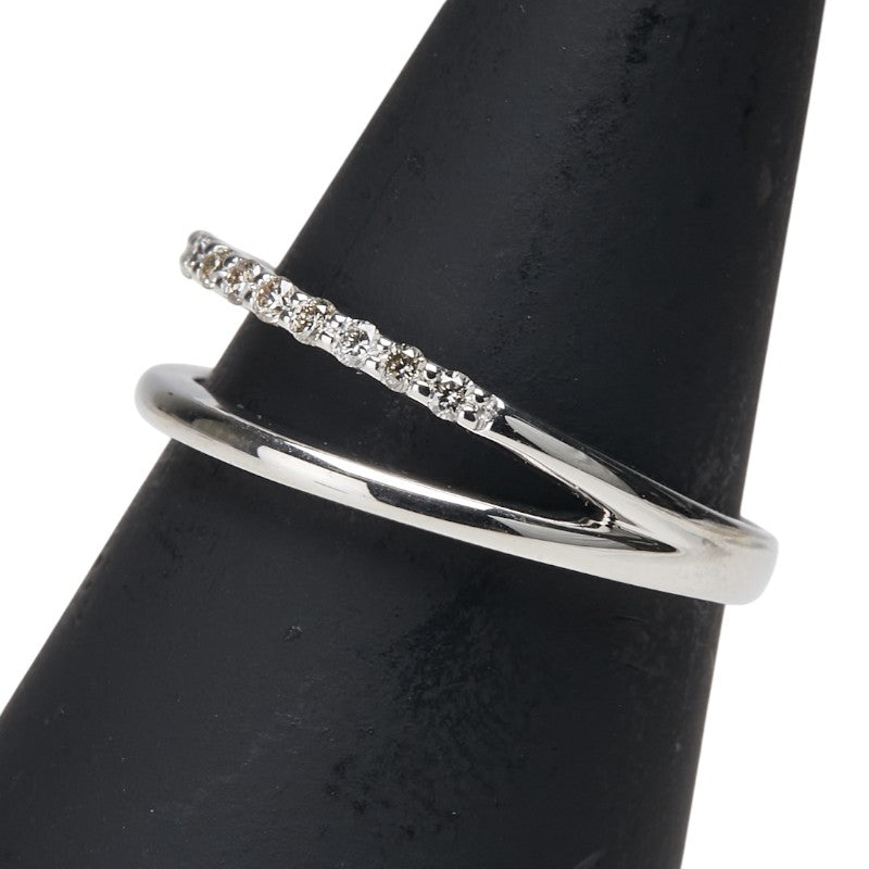 K10WG ホワイトゴールド ダイヤ0.18ct 一文字 リング 指輪 レディース 13号 【中古】