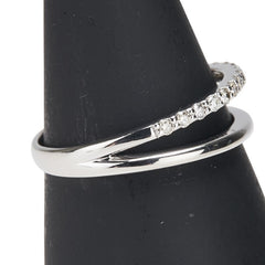 K10WG ホワイトゴールド ダイヤ0.18ct 一文字 リング 指輪 レディース 13号 【中古】