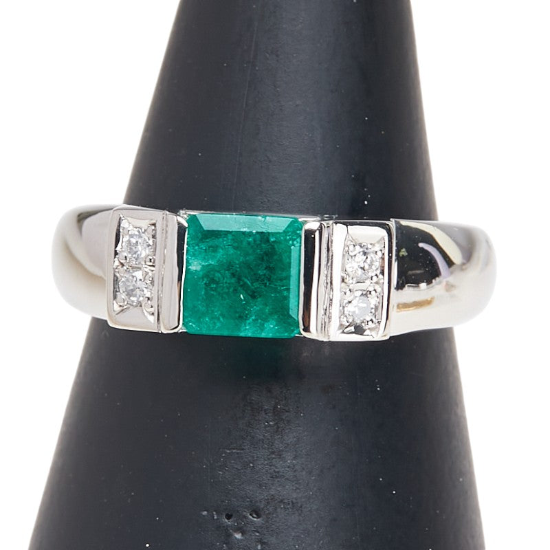 Pt900 プラチナ エメラルド0.77ct ダイヤ0.08ct リング 指輪 レディース 8号 【中古】