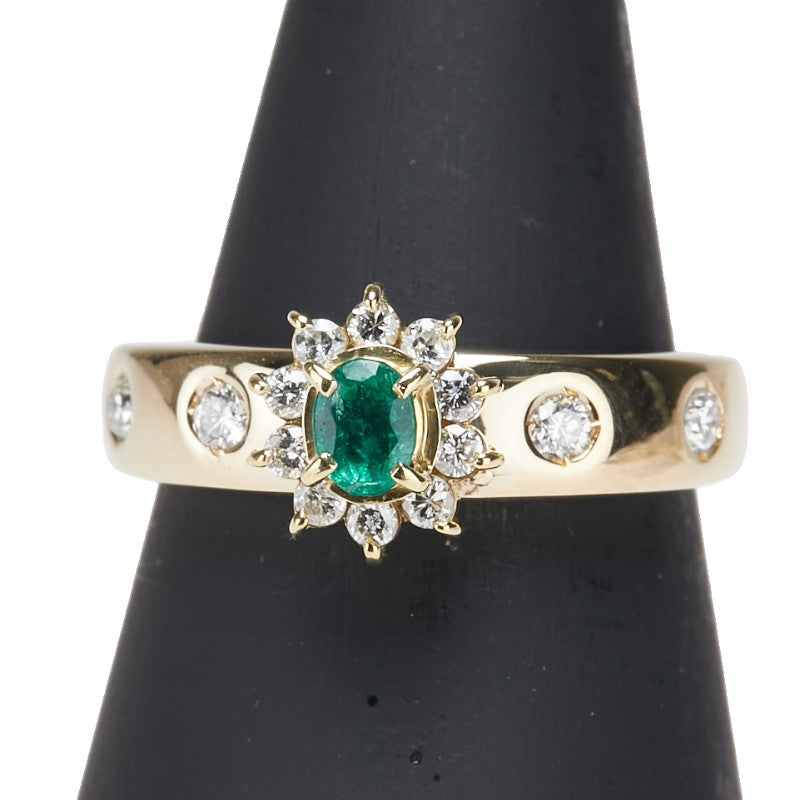 K18YG イエローゴールド エメラルド ダイヤ0.10ct リング 指輪 レディース 11.5号 【中古】