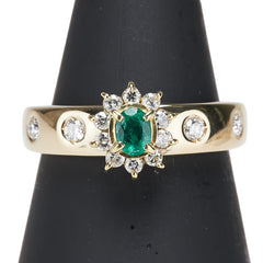 K18YG イエローゴールド エメラルド ダイヤ0.10ct リング 指輪 レディース 11.5号 【中古】