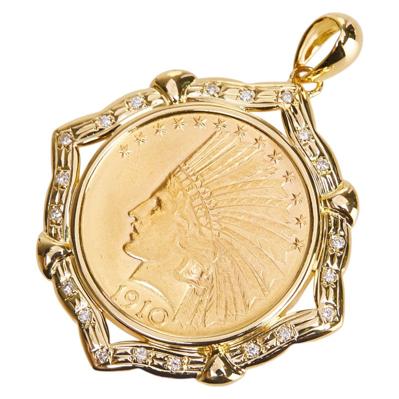 K21.6 ゴールド K18YG イエローゴールド ダイヤ0.28ct アメリカ ヤングインディアン 10ドル 金貨 ペンダントトップ レディース 【中古】