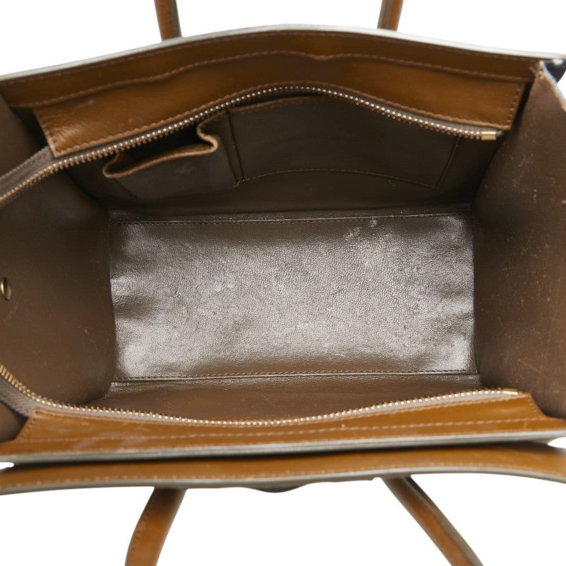 セリーヌ ラゲージ マイクロショッパー ハンドバッグ ベージュ ブラウン ブラック レザー スウェード レディース CELINE 【中古】