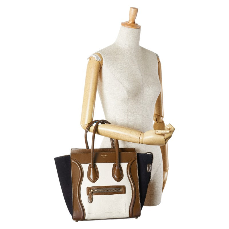 セリーヌ ラゲージ マイクロショッパー ハンドバッグ ベージュ ブラウン ブラック レザー スウェード レディース CELINE 【中古】