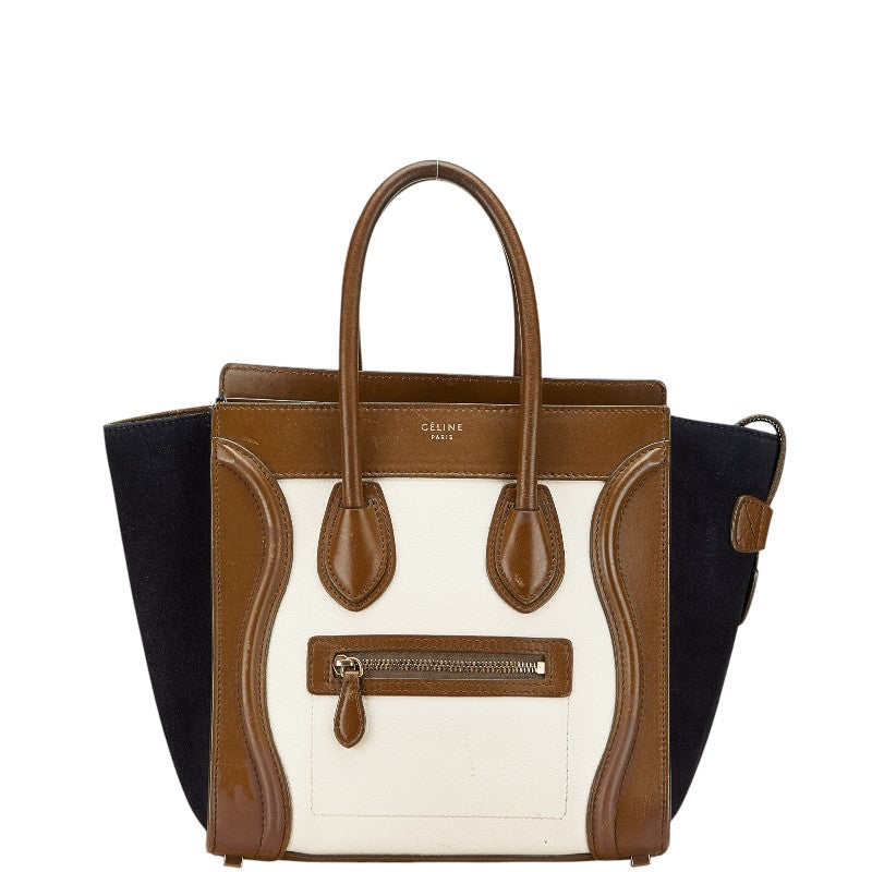 セリーヌ ラゲージ マイクロショッパー ハンドバッグ ベージュ ブラウン ブラック レザー スウェード レディース CELINE 【中古】