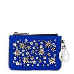 ディオール メッシュ ビーズ ビジュー コインケース ポーチ ブルー ブラック レザー レディース Dior 【中古】