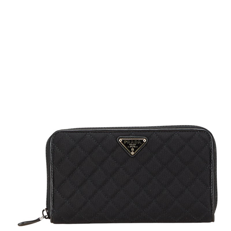 プラダ 三角ロゴプレート 長財布 ブラック ナイロン レザー レディース PRADA 【中古】
