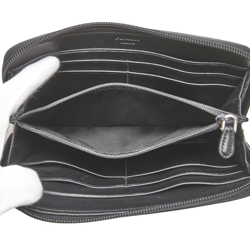 プラダ 三角ロゴプレート 長財布 ブラック ナイロン レザー レディース PRADA 【中古】