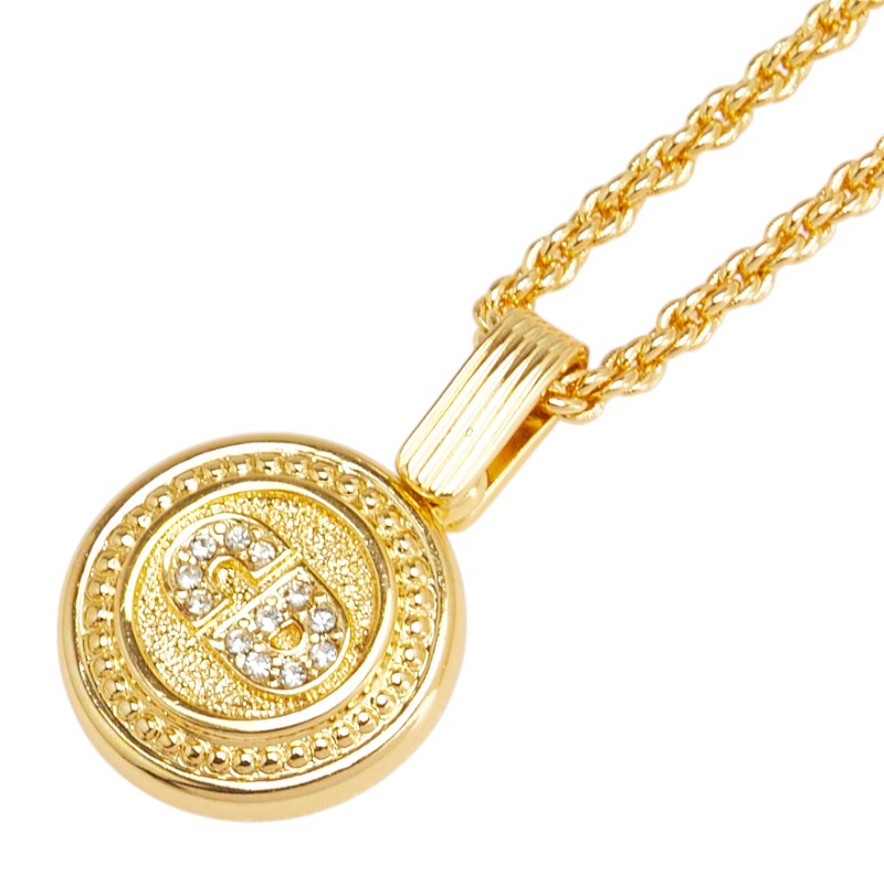 ディオール CDロゴ ラウンド ラインストーン ネックレス ゴールド メッキ レディース Dior 【中古】