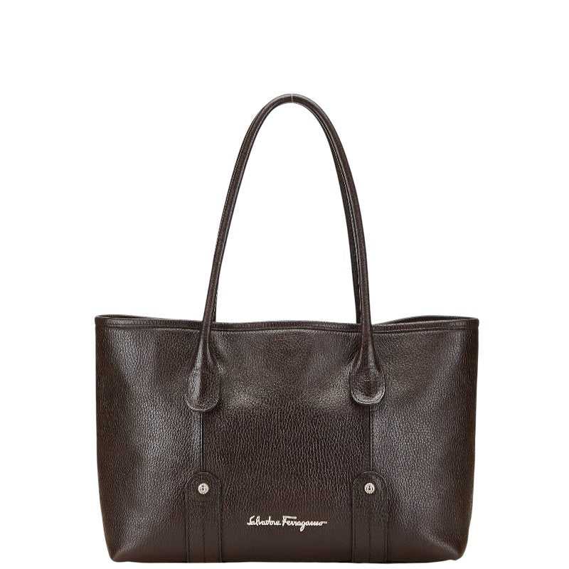 サルヴァトーレフェラガモ ロゴ トートバッグ ハンドバッグ ブラウン レザー レディース Salvatore Ferragamo 【中古】