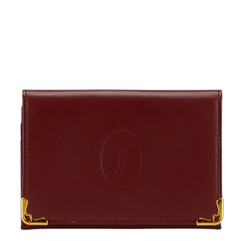 カルティエ マストライン カードケース 名刺入れ ボルドー ワインレッド レザー レディース CARTIER 【中古】