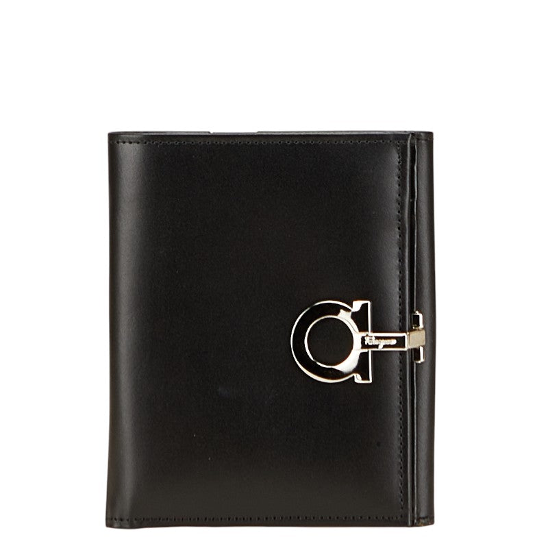 サルヴァトーレフェラガモ ガンチーニ 二つ折り財布 ブラック レザー レディース Salvatore Ferragamo 【中古】